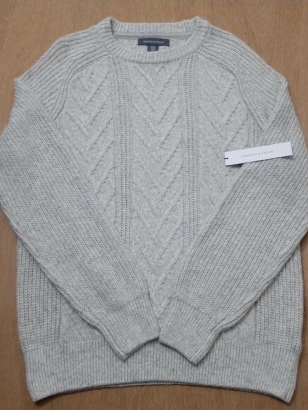 New! Grayson & Dunn Gray Cable Knit Sweater Size Medium Mens Cotton Blend
